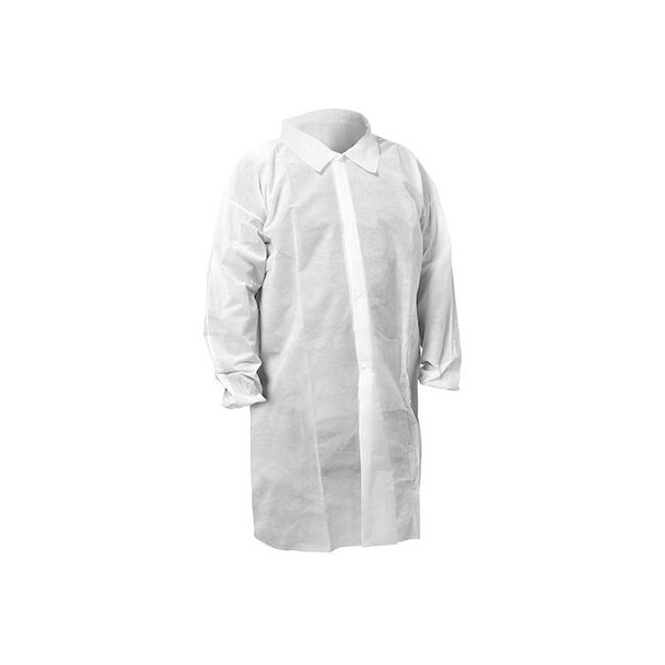KleenGuard KGA10 Lab Coat, Spunbond, Snaps Closure, White, M, 50 PK