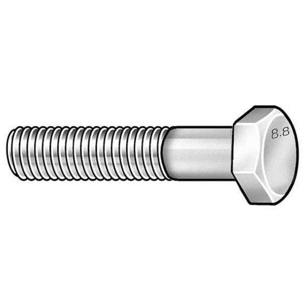 Class 8.8, M12-1.25 Hex Head Cap Screw, Zinc Plated Steel, 70 mm L, 10 PK