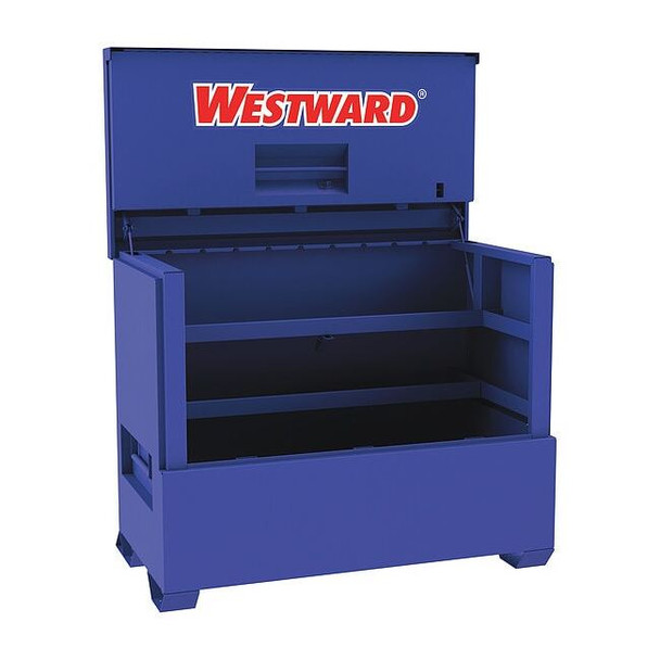 WESTWARD Piano-Style Jobsite Box, Blue, 49.8 cu ft, 61" W x 35" D x 50" H