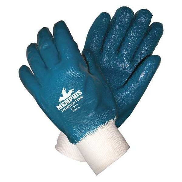 Chemical Resistant Gloves, Nitrile, 11 in L, 18.0 mil, Blue/White, L, 12 PK