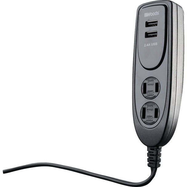 Woods 2 Power & 2 USB Black Desktop USB Charger 41225