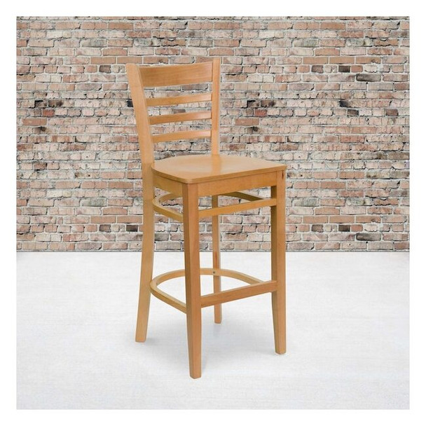 HERCULES Series Ladder Back Natural Wood Restaurant Barstool, PK2