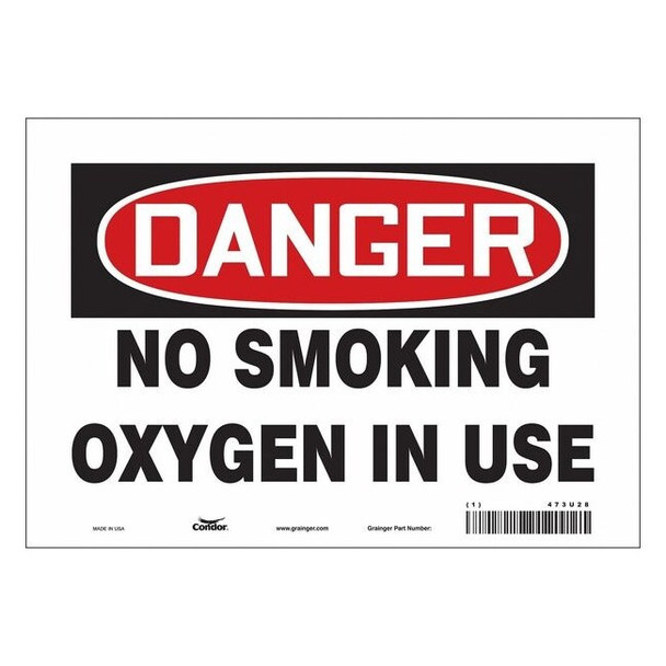 No Smoking Sign, 7" H, 10" W, Vinyl, Vertical Rectangle, English, 473U28