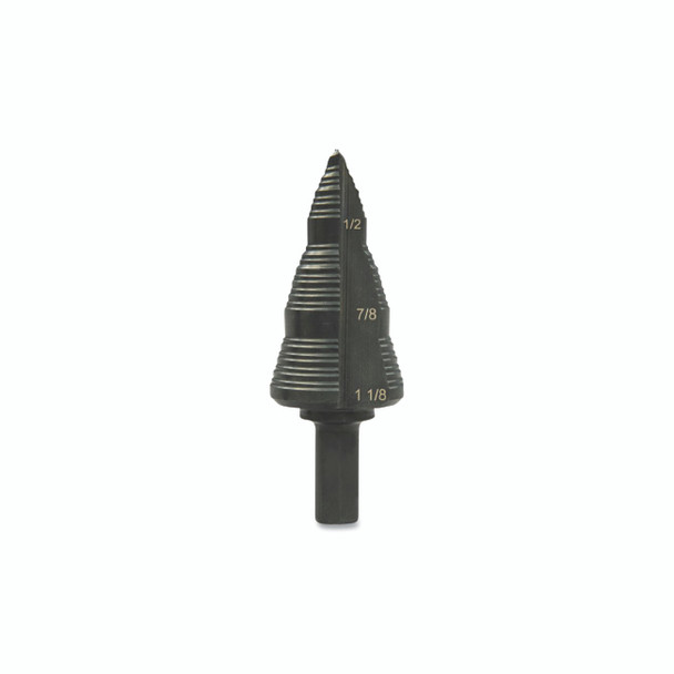 GSB Series Step Bit, 1-1/8 in, 3/16 in to 1/8 in dia Cutting, 3-Step
