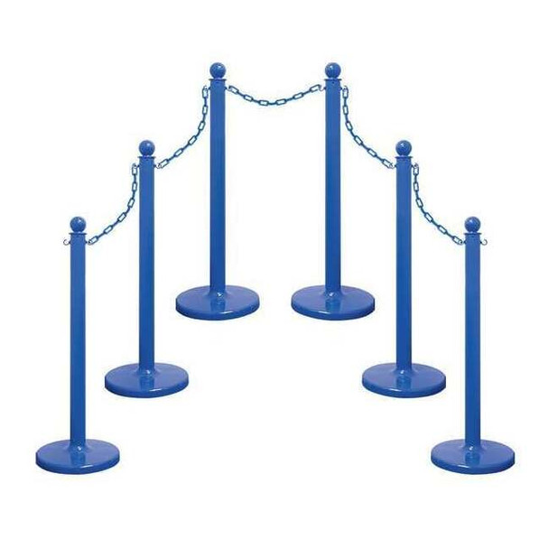 Medium Duty Stanchion and Chain Kit, Blue, 40 in Post Height, Plastic