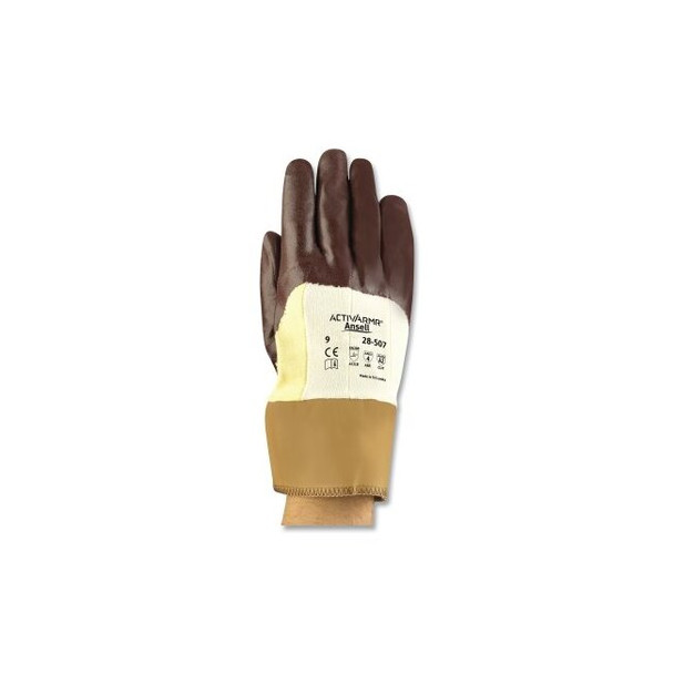28-507 Coated Gloves, Nitrile Coated, Size 7, Brown Pack of 12