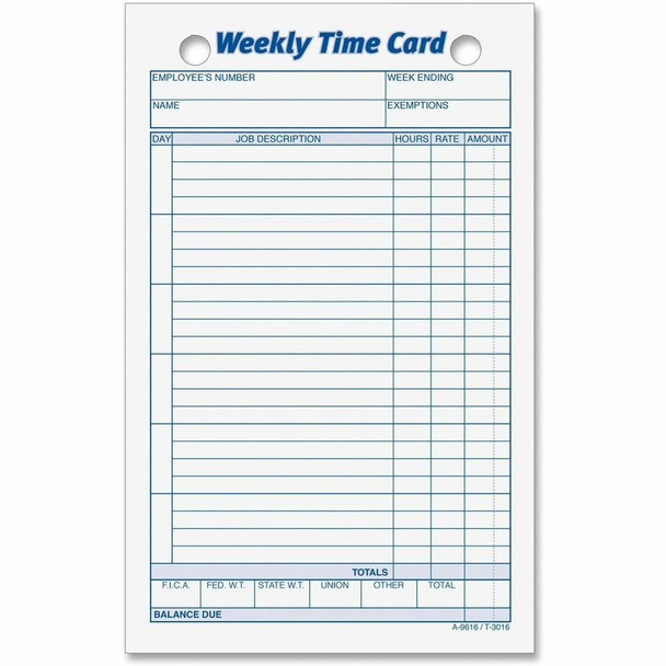 TOPS  Time Card 3016