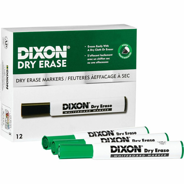 Dixon Dry Erase Markers - Broad Chisel, Fine Marker Point - Green Ink - 1 Dozen