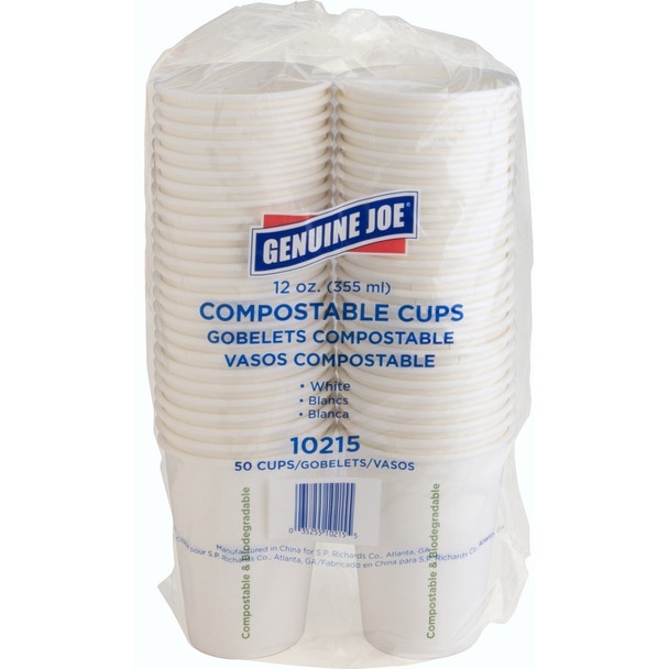Genuine Joe 12 oz Eco-friendly Paper Cups - 12 fl oz - White - Paper - 50 / Pack