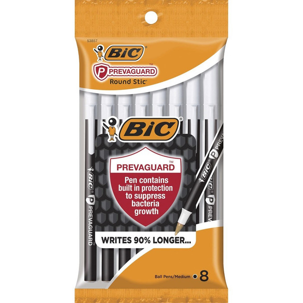 BIC PrevaGuard Round Stic Ballpoint Pen - Black Ink - 8 / Pack