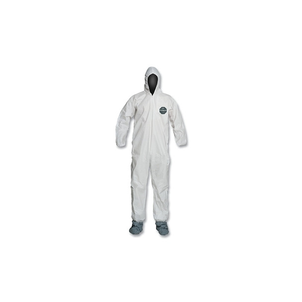 ProShield® 50 Hooded Coveralls w/Attached Boots and Elastic Wrists, White, Large