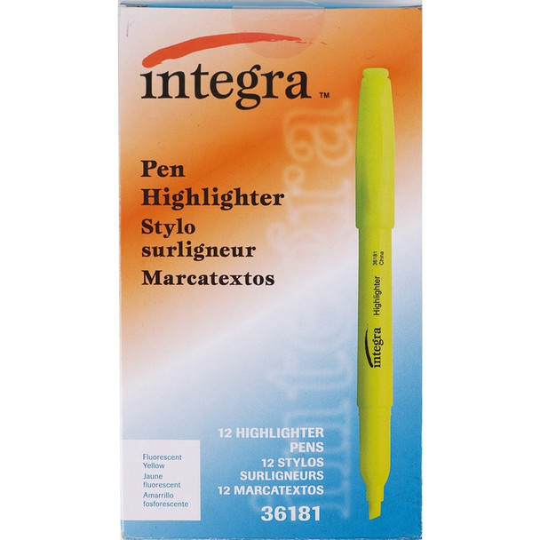 Integra Pen Style Fluorescent Highlighters - Yellow Ink - 12 / Dozen