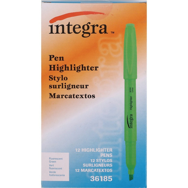 Integra Pen Style Fluorescent Highlighters - Green Ink - 12 / Dozen