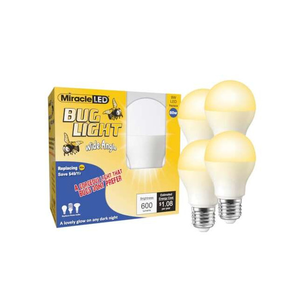 Bug Light Wide Angle Yellow Amber Glow Replace 60W for Porch & Patio,PK4