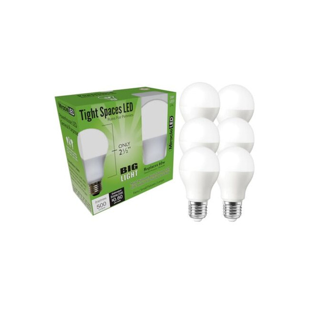 Tight Spaces LED Bulb for Small Areas, Cool White Replace 60W, PK6