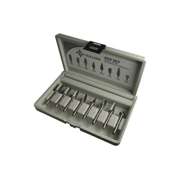 8PC 1/4x1/4 Hardened Steel Shank Standard Cut Carbide Cle-Line 1855 Bur Set