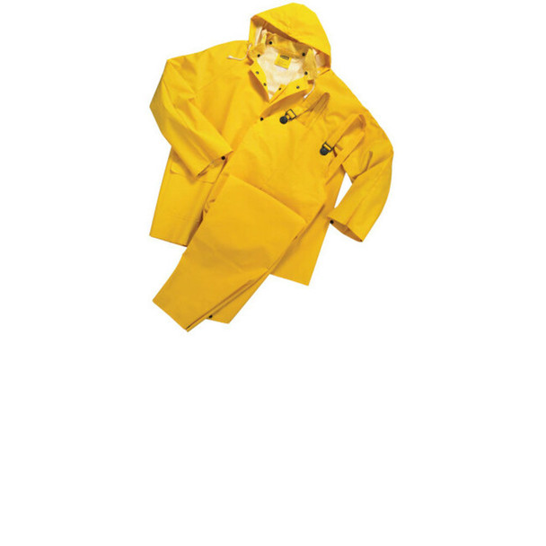 3-Pc Rainsuit, Jacket/Hood/Overalls, 0.35 mm, PVC Over Polyester, Yellow, 3X-Large