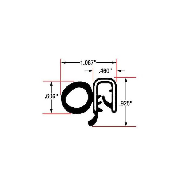 Trim Seal, EPDM, 10 ft Length, 1 1/16 in Overall Width, Style: Side Bulb