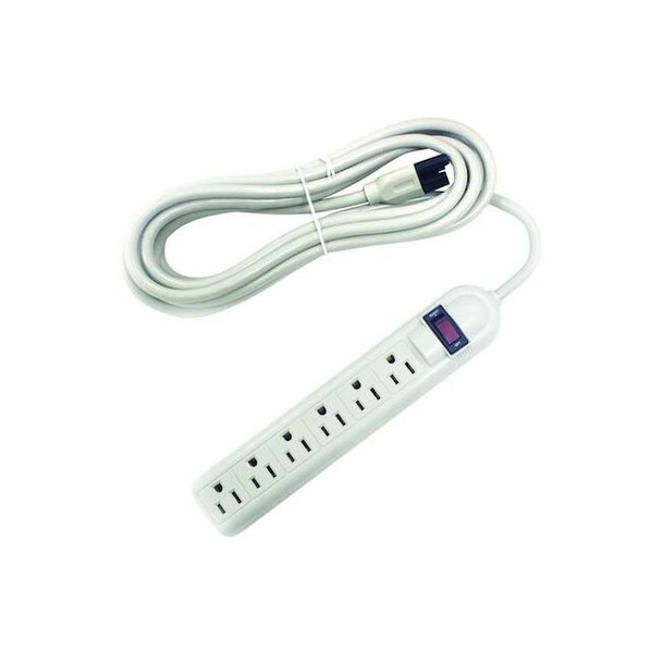Surge Protector Outlet Strip, Surge, 6 5-15R, 5-15P, 15 ft., Beige