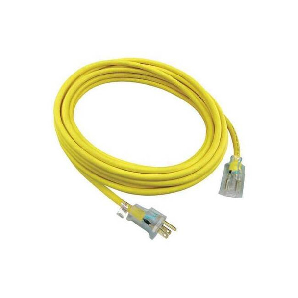SJTW Outdoor Extension Cord, 12 AWG 1 Outlet, 5-15R, Yellow, PVC, 5-15P, 25ft