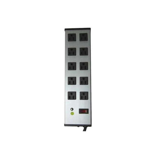 Manufacturer Varies Outlet Strip, 10 5-15R, 5-15P, 6', Gray 52NY34
