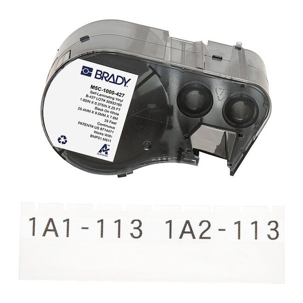 Brady Wraparound Label, White, Vinyl, 1 in W M5C-1000-427