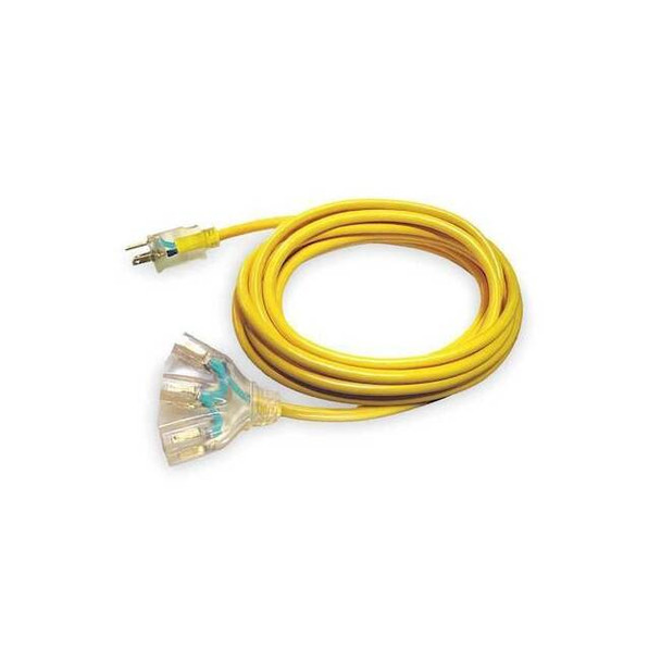 SJTOW Extension Cord, 14 AWG 3 Outlets, 5-15R, Yellow, PVC, 5-15P, 100ft