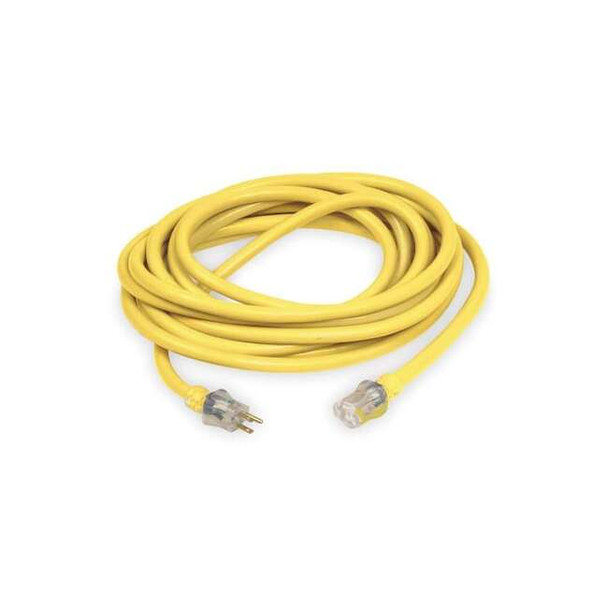 SJTW Outdoor Extension Cord, 10 AWG 1 Outlet, 5-15R, Yellow, PVC, 5-15P, 50ft