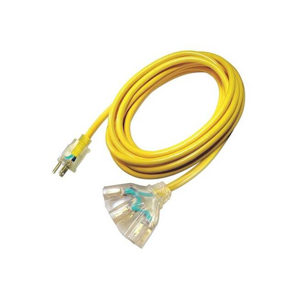 SJTOW Extension Cord, 10 AWG 3 Outlets, 5-15R, Yellow, PVC, 5-20P, 25ft