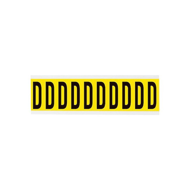 Brady Letter Label, D, 8inW, Black/Yellow, Vinyl 3440-D