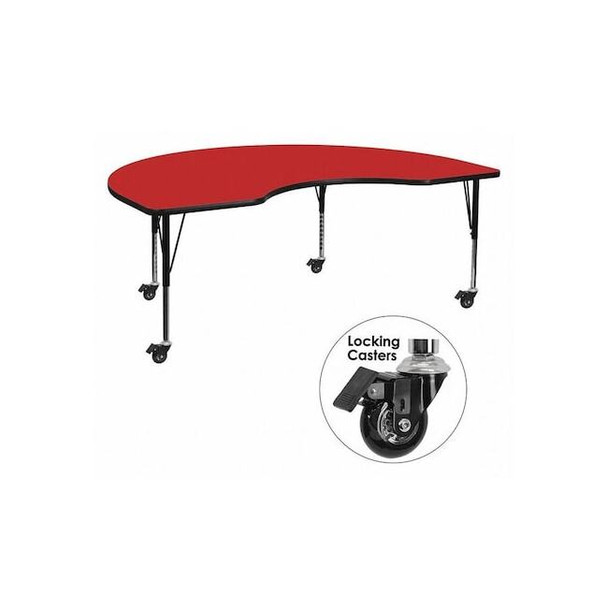 Kidney Table,Kidney Shp,Red,Lckng Cstrs,48x96", Laminate, Red