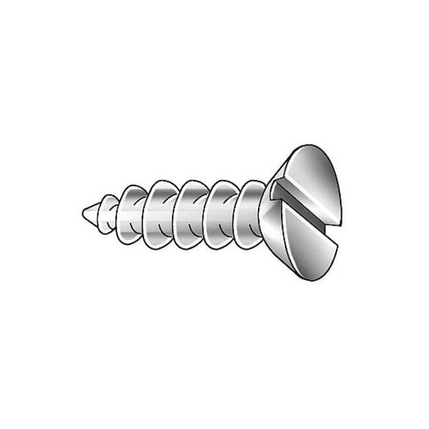 Wood Screw, #6, 3/8 in, Zinc Plated Steel Flat Head Slotted Drive, 100 PK