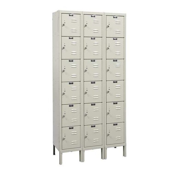 Box Locker, 36 in W, 12 in D, 78 in H, (3) Wide, (6) Tier, Tan