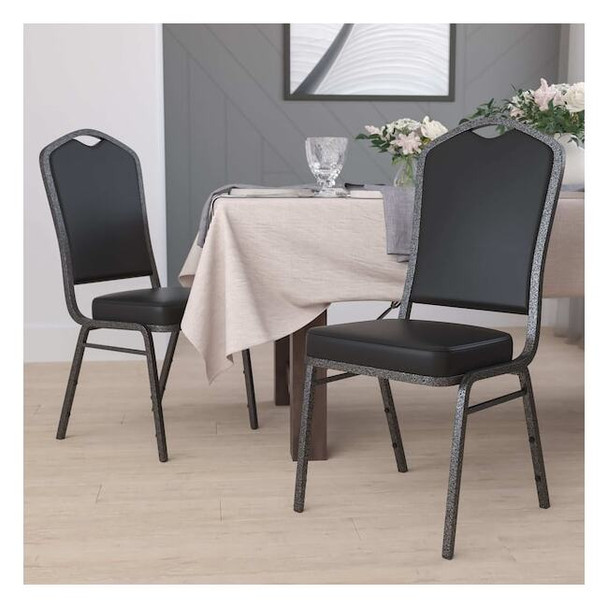 Flash Furniture Black Vinyl Banquet Chair,PK4 4-FD-C01-SILVERVEIN-BK-VY-GG