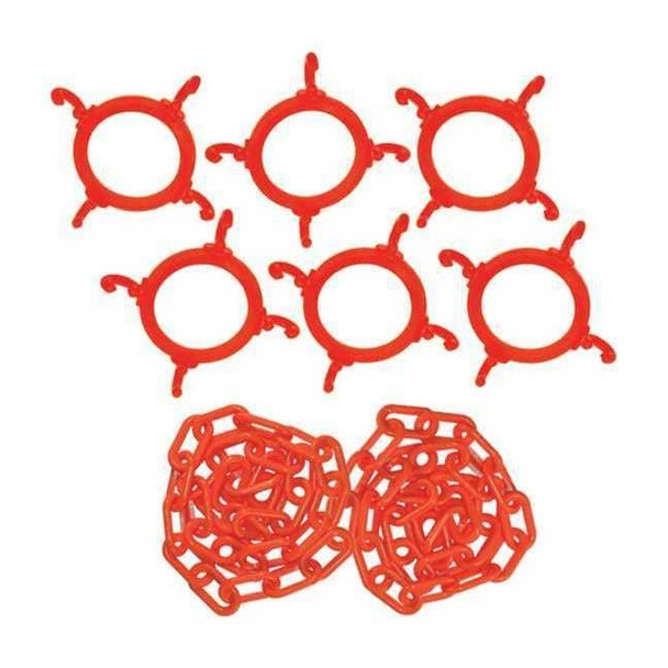 Plastic Chain Kit for Plastic Chain Barrier, Orange, 6 39/50 in Length, Gloss
