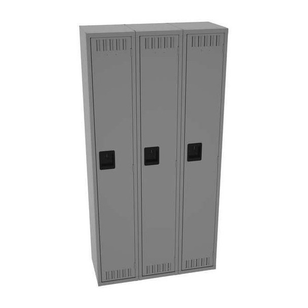 Wardrobe Locker, 36 in W, 15 in D, 72 in H, (1) Tier, (3) Wide, Medium Gray