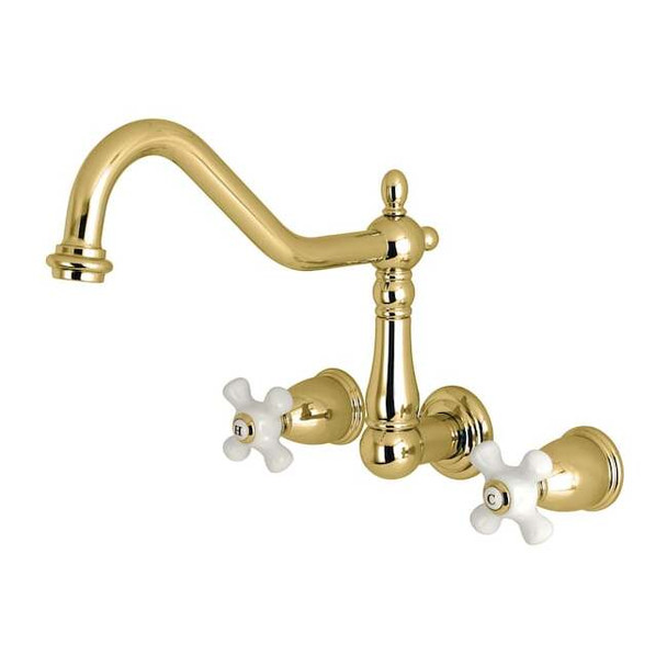 Kingston Brass Roman Tub Faucet, Polished Brass, Wall Mount KS1022PX