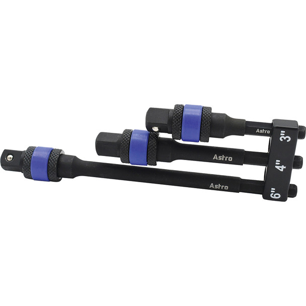 3pc Locking 3/8" Drive 1/4" Hex Shank Impact Adapter Extension Set 78303