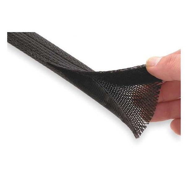 Braided Cable Sleeve, 3/4 in Inside Dia., 3/4 in Max Bundle Dia., 100 ft, Black
