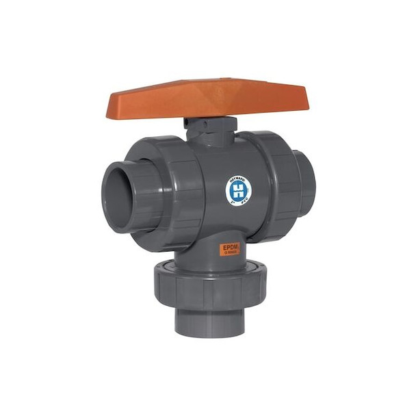 Hayward Flow Control Manual 3-Way Ball Valve,1/2",PVC TW1050STE