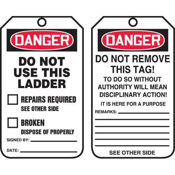 Tag, Danger, Cardstock, 5 3/4 in H x 3 1/4 in W, Rectangle, 25 PK