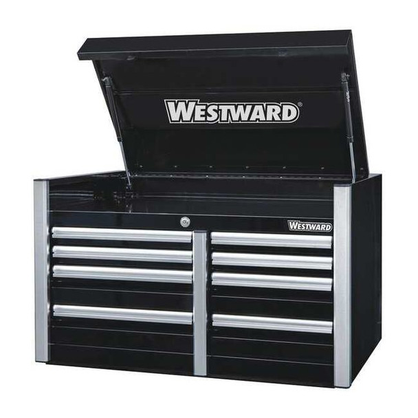 WESTWARD Top Chest, 8 Drawer, Black, Steel, 42 in W x 26 in D x 25 in H