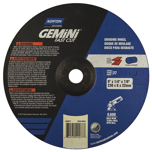 Norton Abrasives DepressedGrindWhl,7/8"CN,UnthreadHle 66253049077