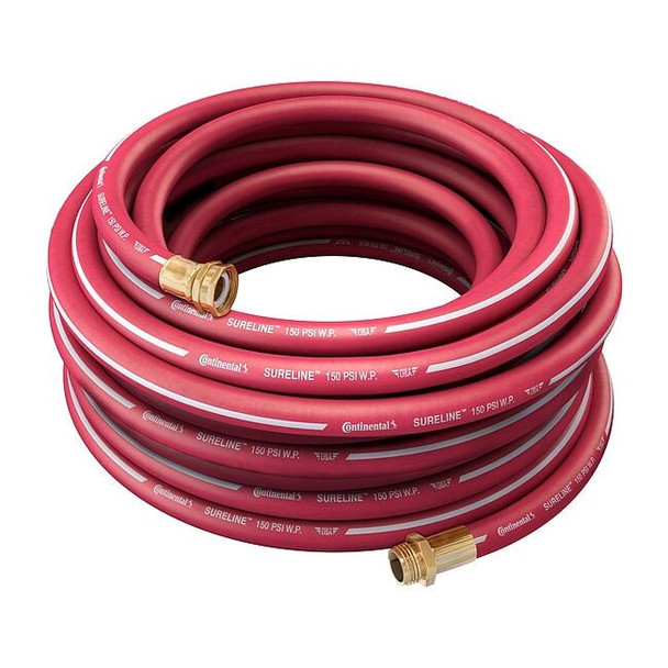 5/8 in ID x 50 ft L Garden Hose, EPDM Tube, Red, Brass x Brass Fitting