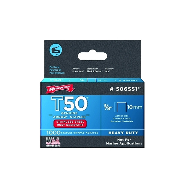 T50 Type Staples, 3/8 in L x 3/8 in W
