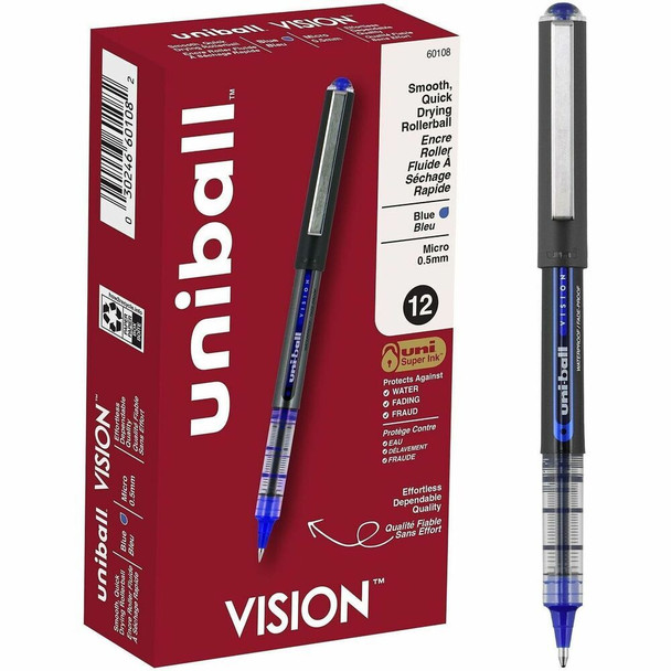 uniball™ Vision Rollerball Pens - Blue Ink - 12 / Dozen