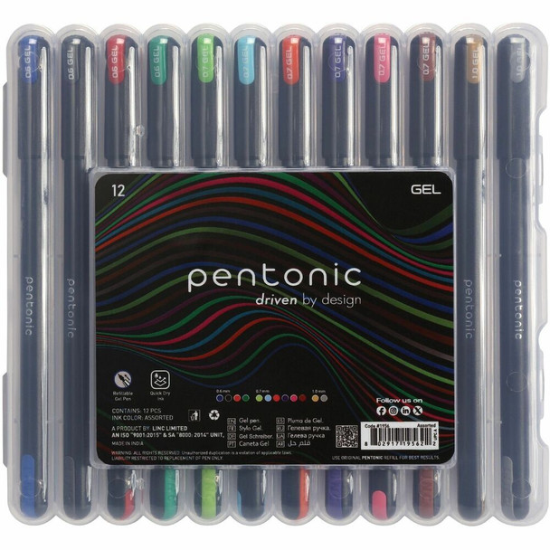 Pentonic Gel Pens - Assorted Ink - Gel-based - 12 / Pack