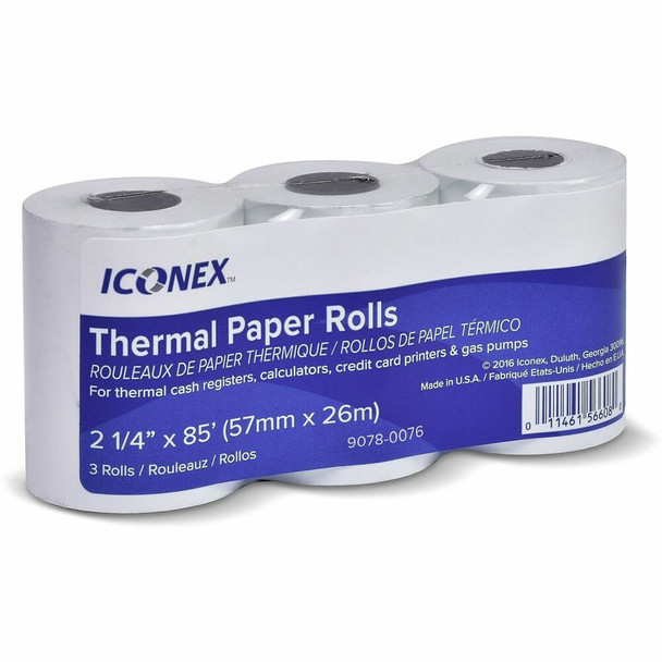ICONEX Cash Register Roll - 2 1/4" x 85 ft - Durable - 3 / Pack
