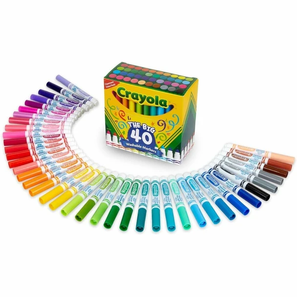 Crayola Ultra-Clean Washable Markers - Washable - Assorted Ink - 40 / Set