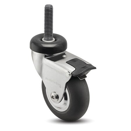 3" X 1" Non-Marking Neoprene Swivel Caster, Total Lock Brake, Loads Up To 175 lb